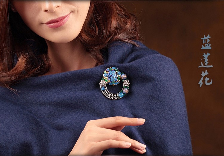藍(lán)蓮花復(fù)古風(fēng)毛衣胸針，福連文苑胸花飾品