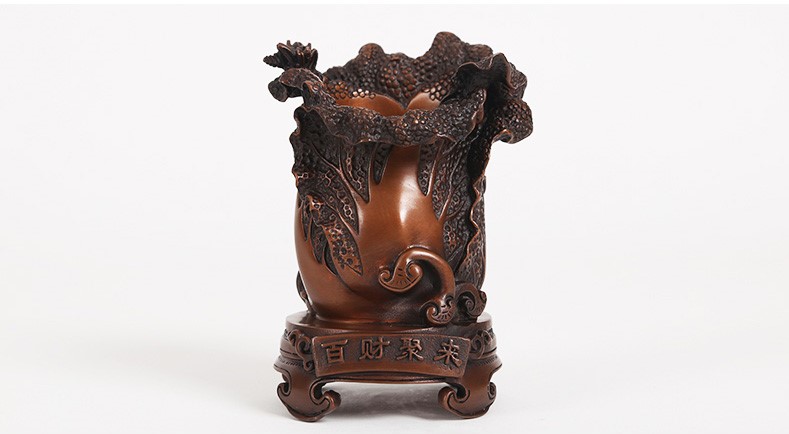 仿古百財(cái)聚來筆筒，招財(cái)文房四寶擺件