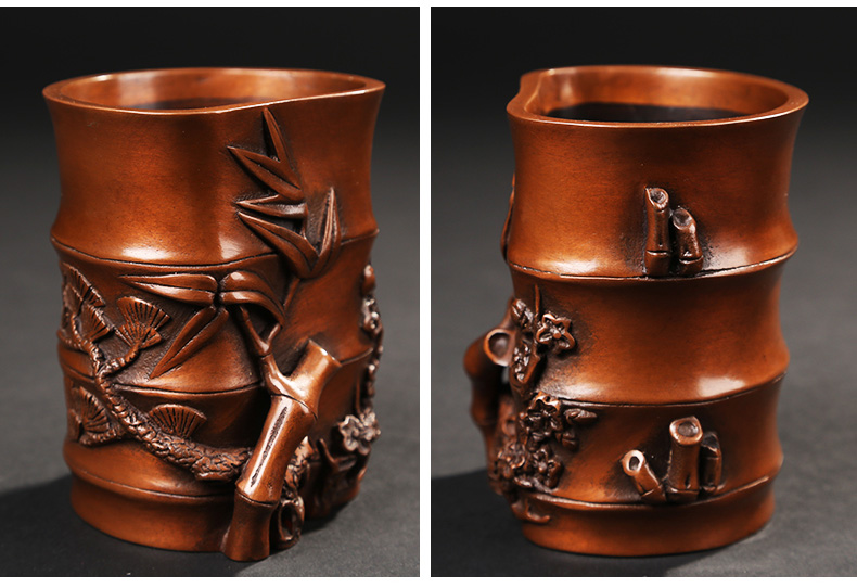 仿古竹子筆筒，文房四寶擺件