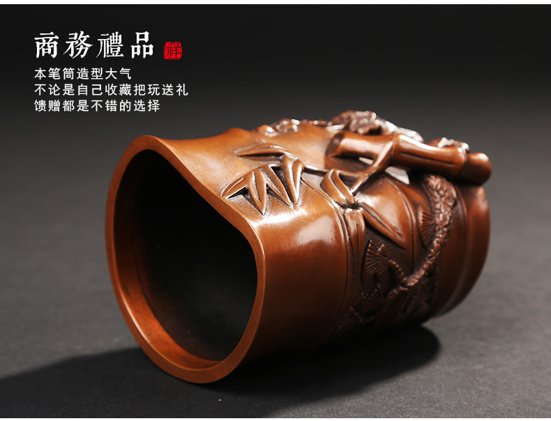 仿古竹子筆筒，文房四寶擺件