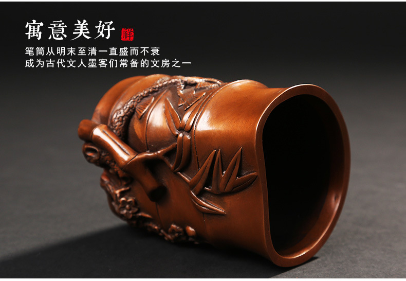 仿古竹子筆筒，文房四寶擺件