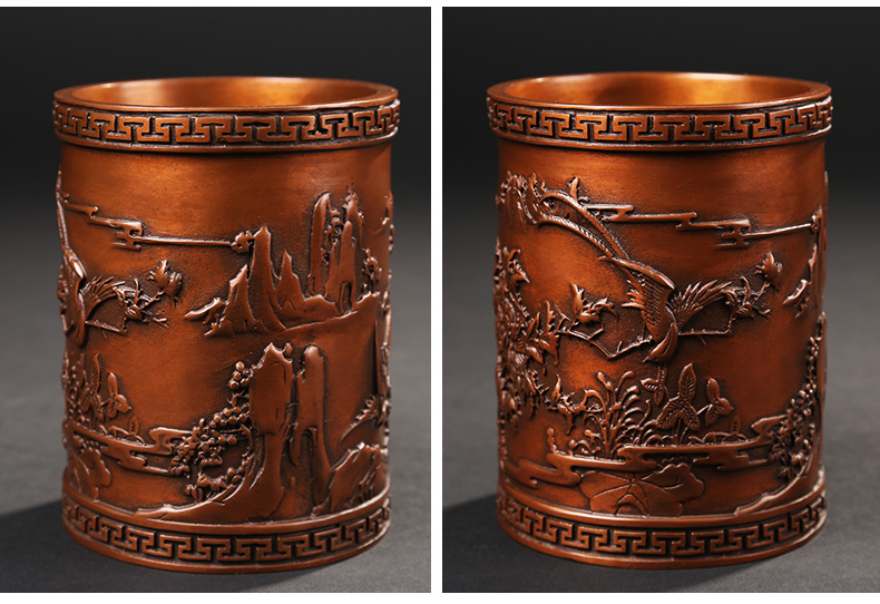 仿古喜鵲筆筒，文房四寶擺件