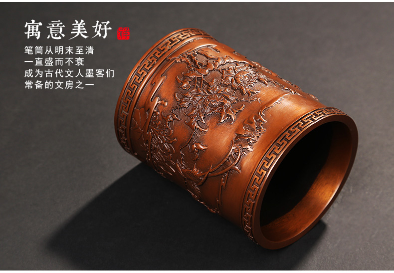 仿古喜鵲筆筒，文房四寶擺件