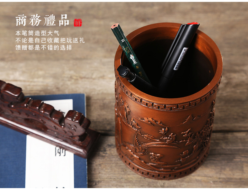 仿古喜鵲筆筒，文房四寶擺件