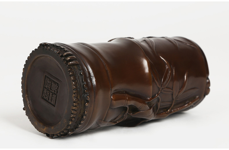 仿古知足常樂高潔筆筒，文房四寶擺件