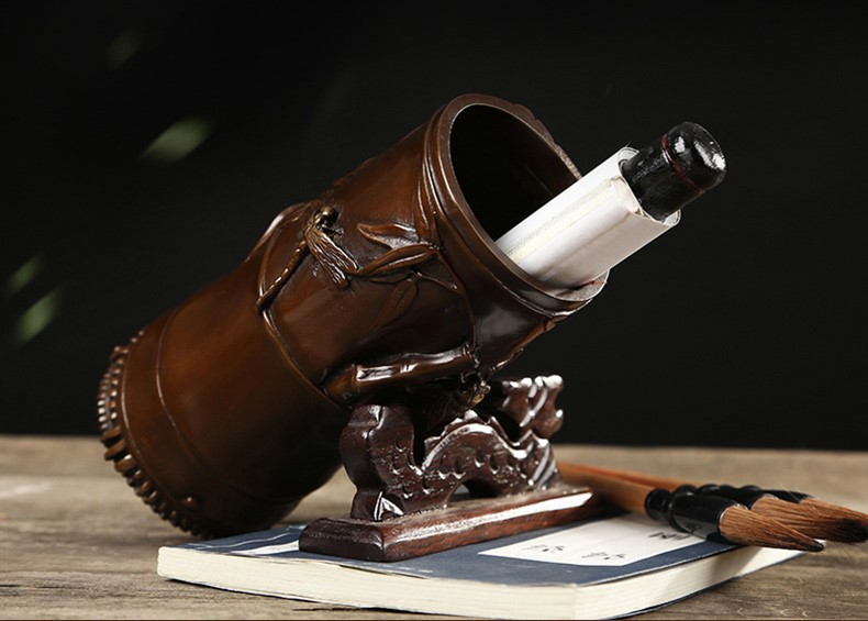 仿古知足常樂高潔筆筒，文房四寶擺件