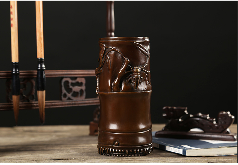 仿古知足常樂高潔筆筒，文房四寶擺件