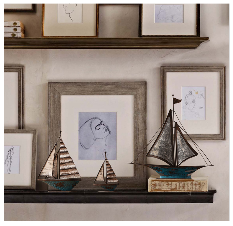 古典鐵藝帆船擺件，做舊鐵藝品