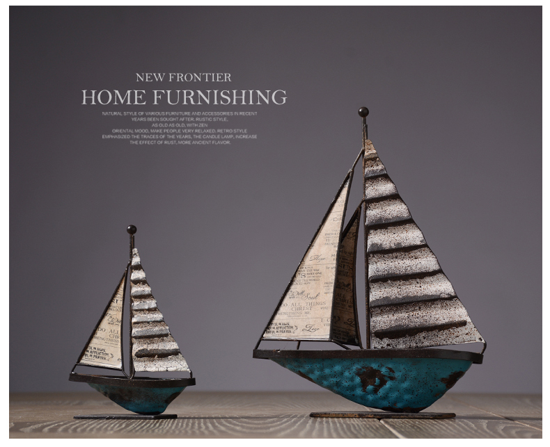 古典鐵藝帆船擺件，做舊鐵藝品