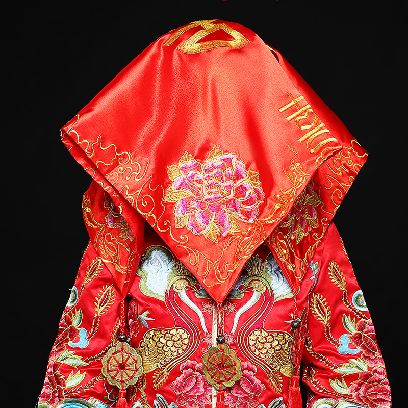 五款精美的新娘結(jié)婚紅蓋頭，中式刺繡喜帕蓋頭