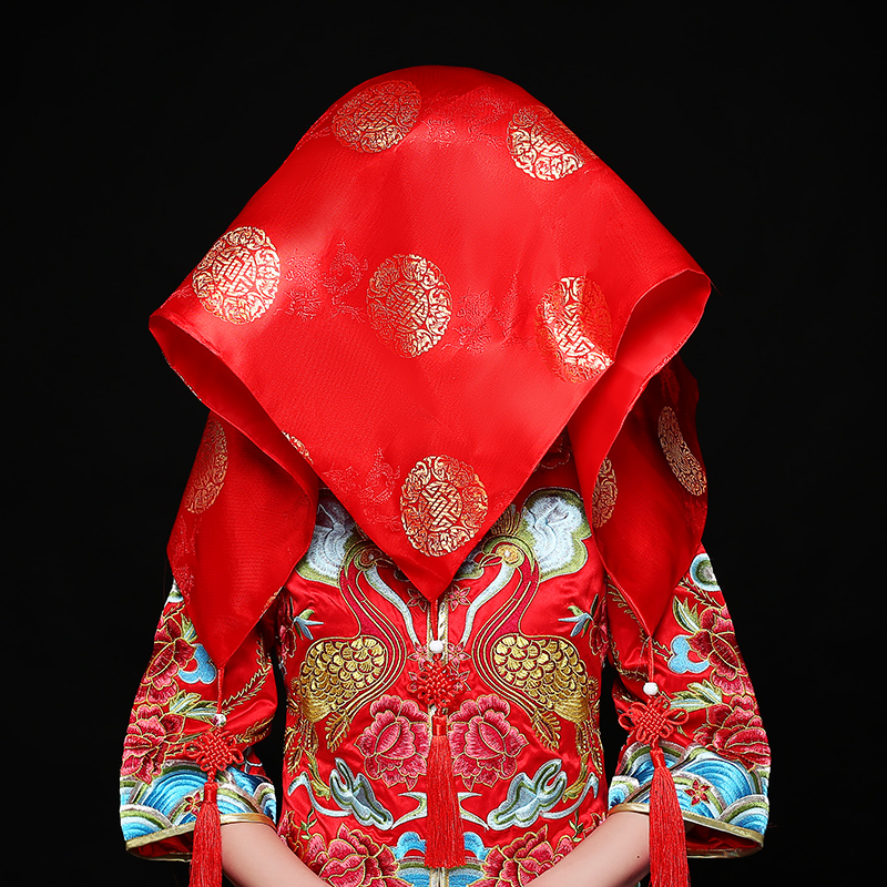 五款精美的新娘結(jié)婚紅蓋頭，中式刺繡喜帕蓋頭