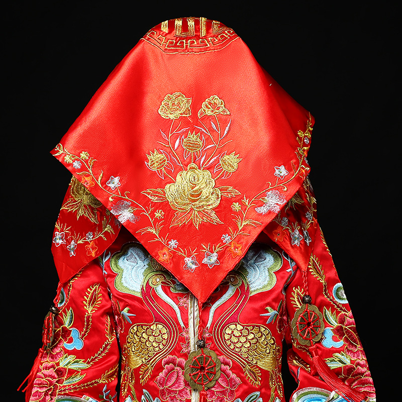 五款精美的新娘結(jié)婚紅蓋頭，中式刺繡喜帕蓋頭