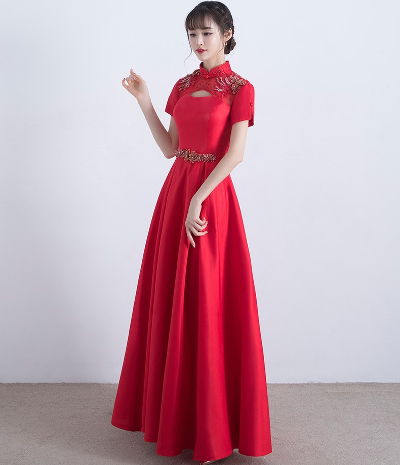 復(fù)古立領(lǐng)中式禮服，福連文苑晚禮服