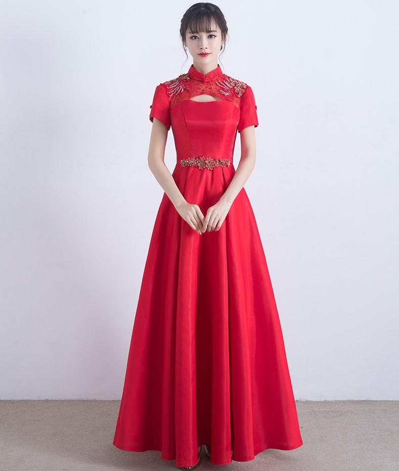 復(fù)古立領(lǐng)中式禮服，福連文苑晚禮服