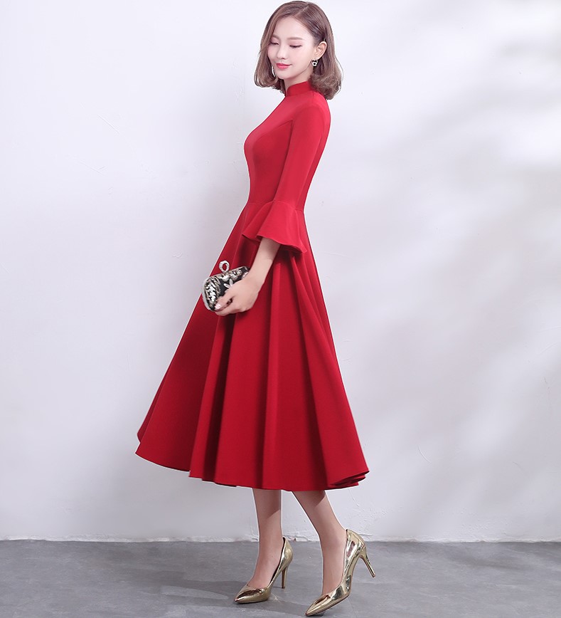 復古荷葉袖口中式禮服，簡約時尚晚禮服