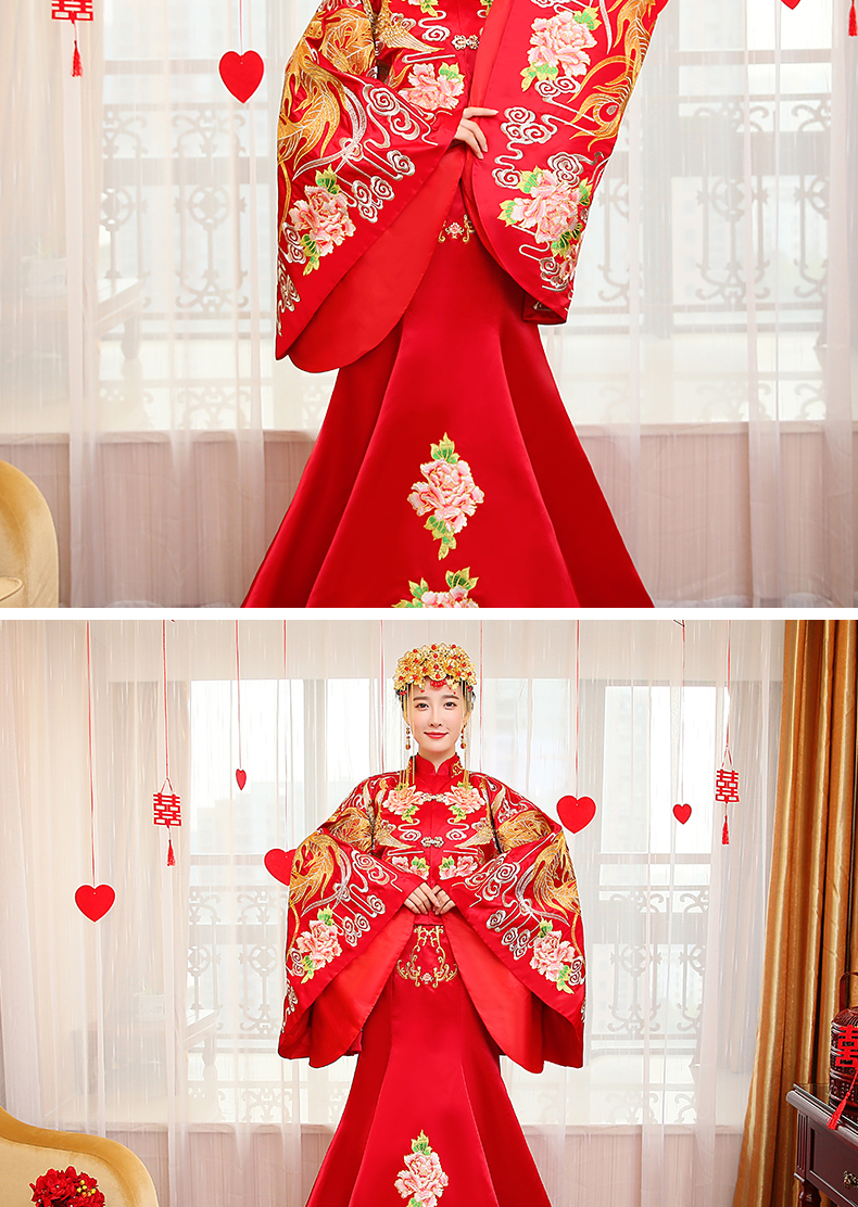 華麗復(fù)古中式禮服，新娘魚尾結(jié)婚禮服