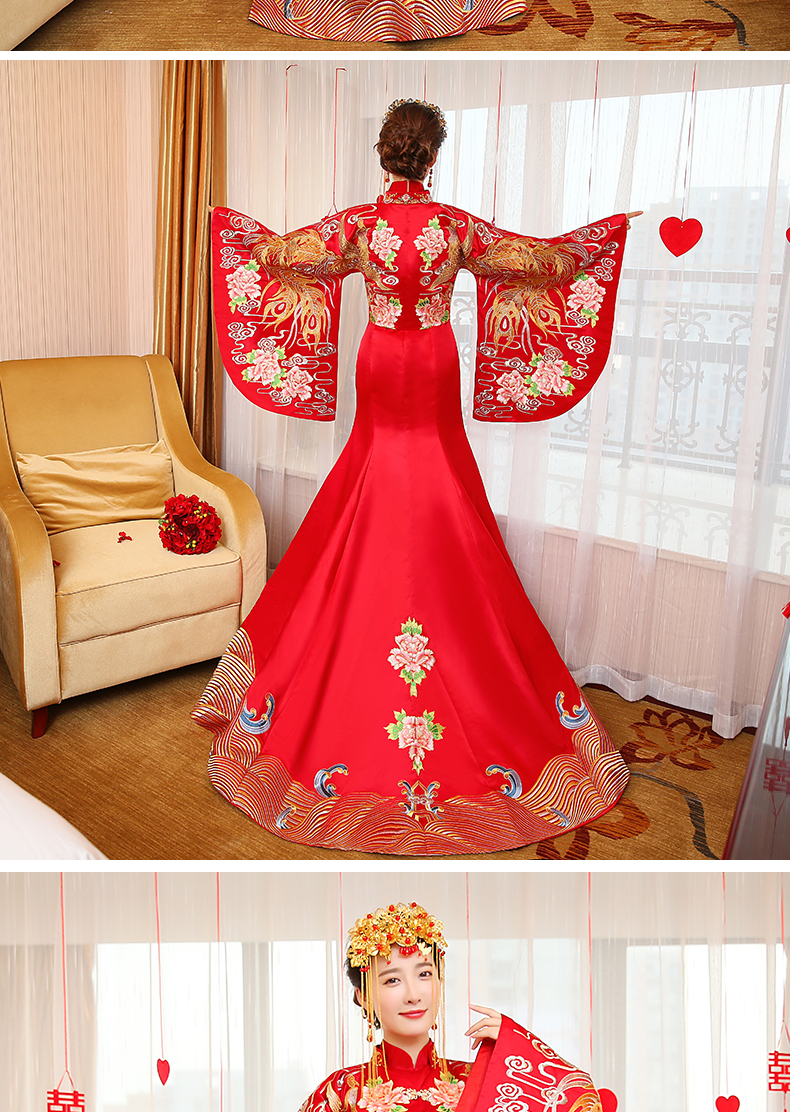 華麗復(fù)古中式禮服，新娘魚尾結(jié)婚禮服