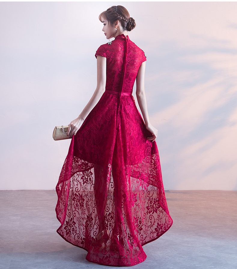 端莊優(yōu)雅中式禮服，前短后長晚禮服