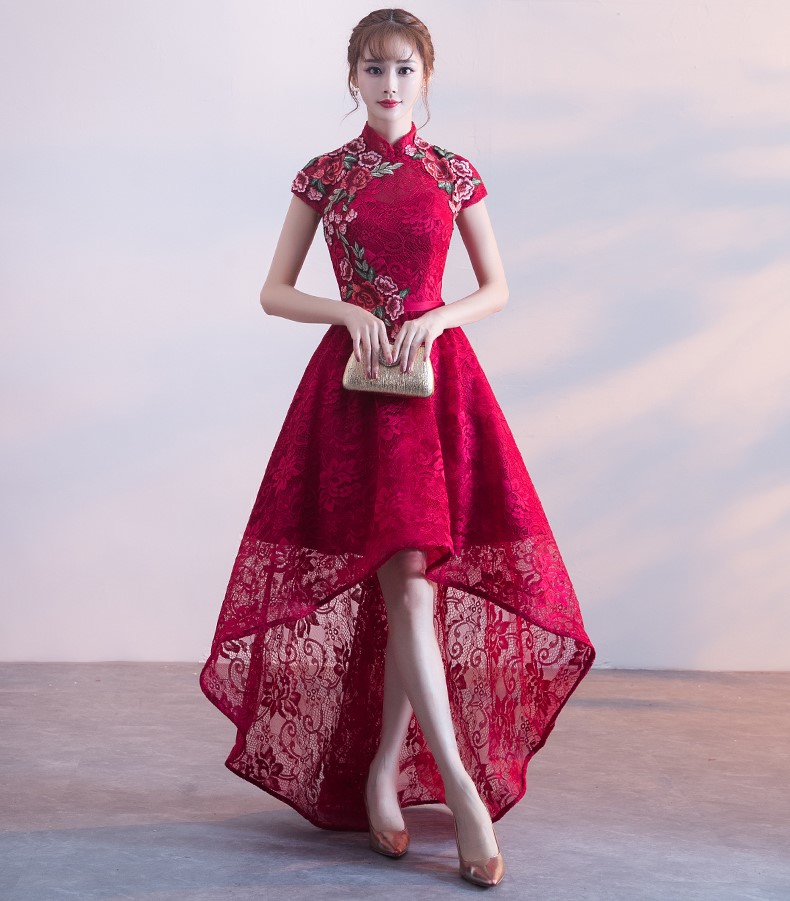 端莊優(yōu)雅中式禮服，前短后長晚禮服