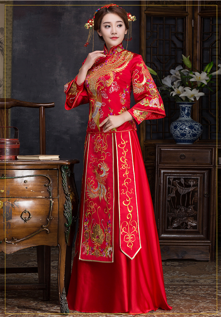 優(yōu)雅時(shí)尚中式禮服，復(fù)古福連文苑新娘禮服