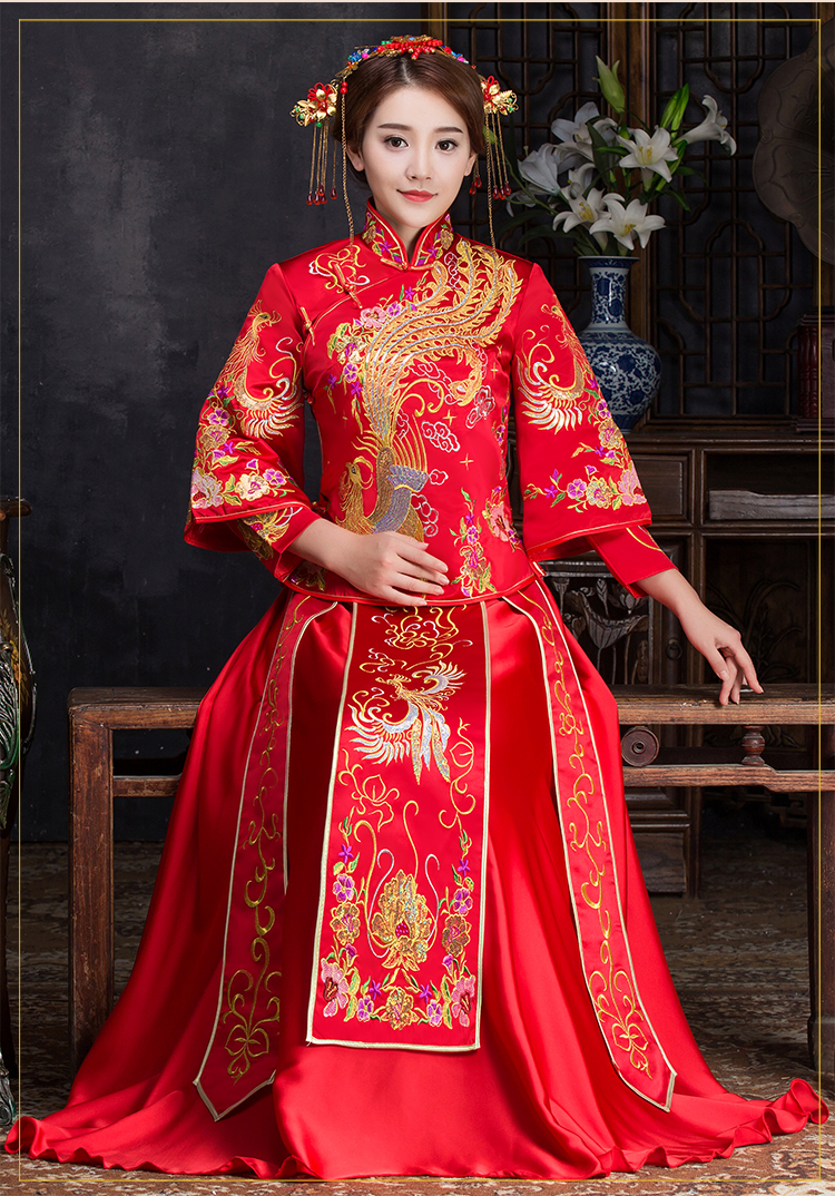 優(yōu)雅時(shí)尚中式禮服，復(fù)古福連文苑新娘禮服