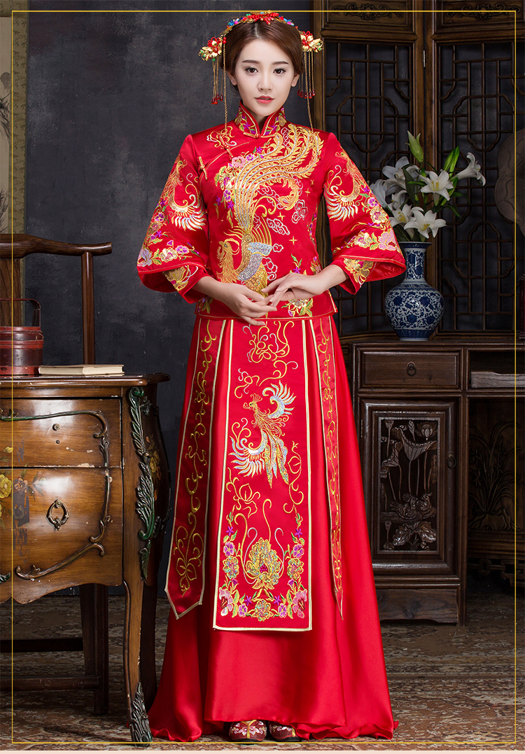 優(yōu)雅時(shí)尚中式禮服，復(fù)古福連文苑新娘禮服