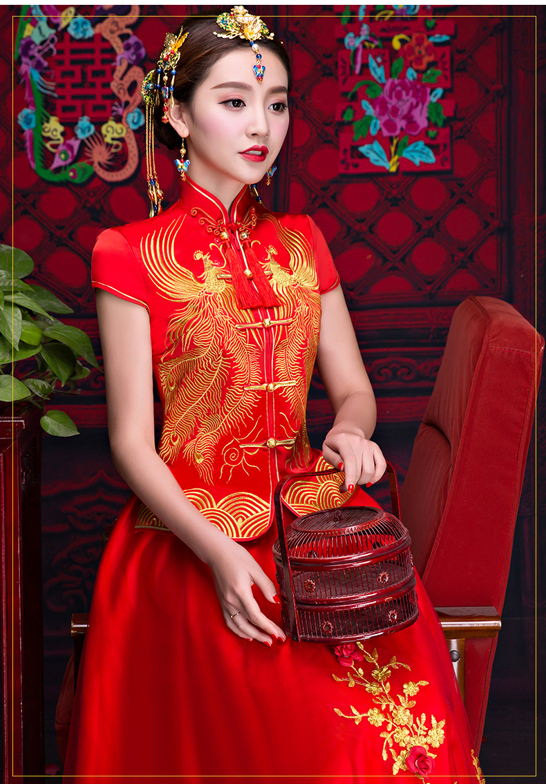 短袖對襟中式禮服，蕾絲裙新娘禮服