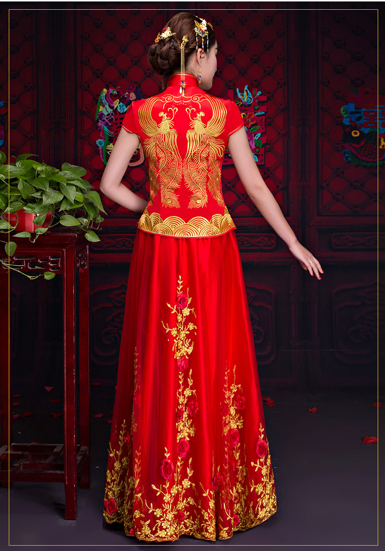 短袖對襟中式禮服，蕾絲裙新娘禮服