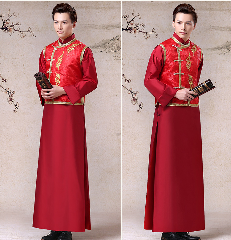 福連文苑祥云圖案新郎禮服，長袍褂衣中式禮服