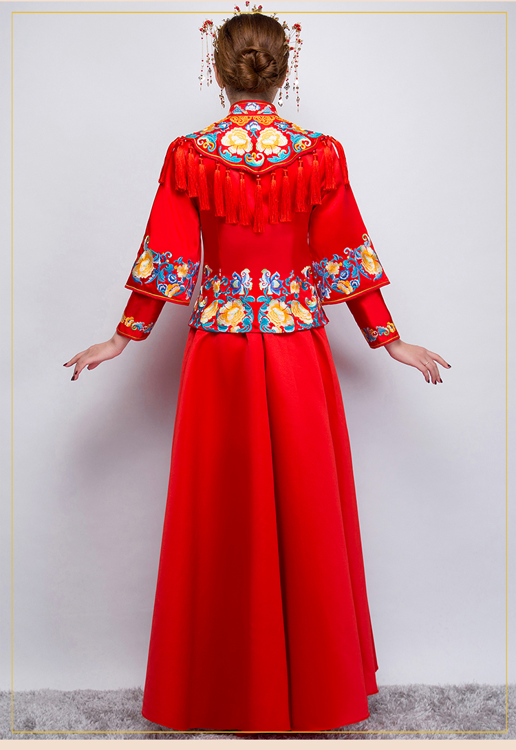 牡丹繡花流蘇新娘禮服，時尚氣質(zhì)中式禮服