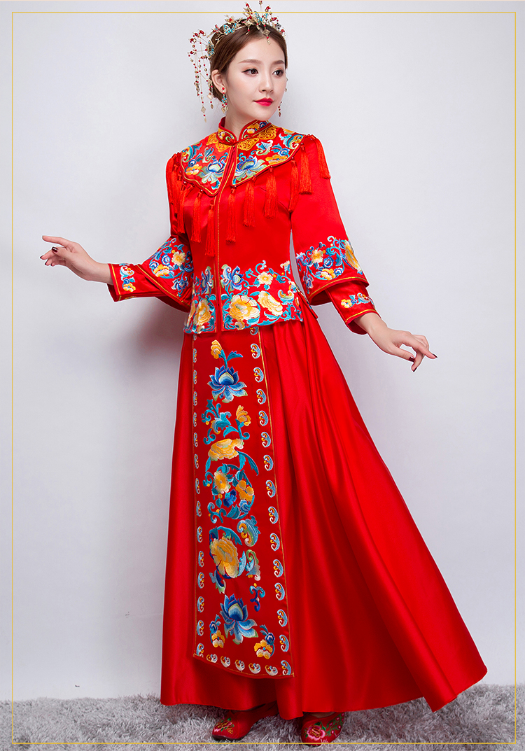 牡丹繡花流蘇新娘禮服，時尚氣質(zhì)中式禮服