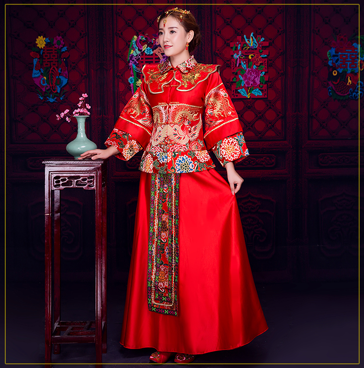 復(fù)古風(fēng)小披肩新娘禮服，時(shí)尚氣質(zhì)中式禮服