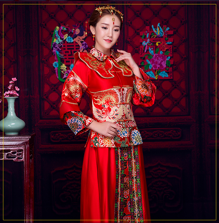 復(fù)古風(fēng)小披肩新娘禮服，時(shí)尚氣質(zhì)中式禮服