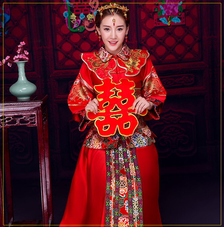 復(fù)古風(fēng)小披肩新娘禮服，時(shí)尚氣質(zhì)中式禮服