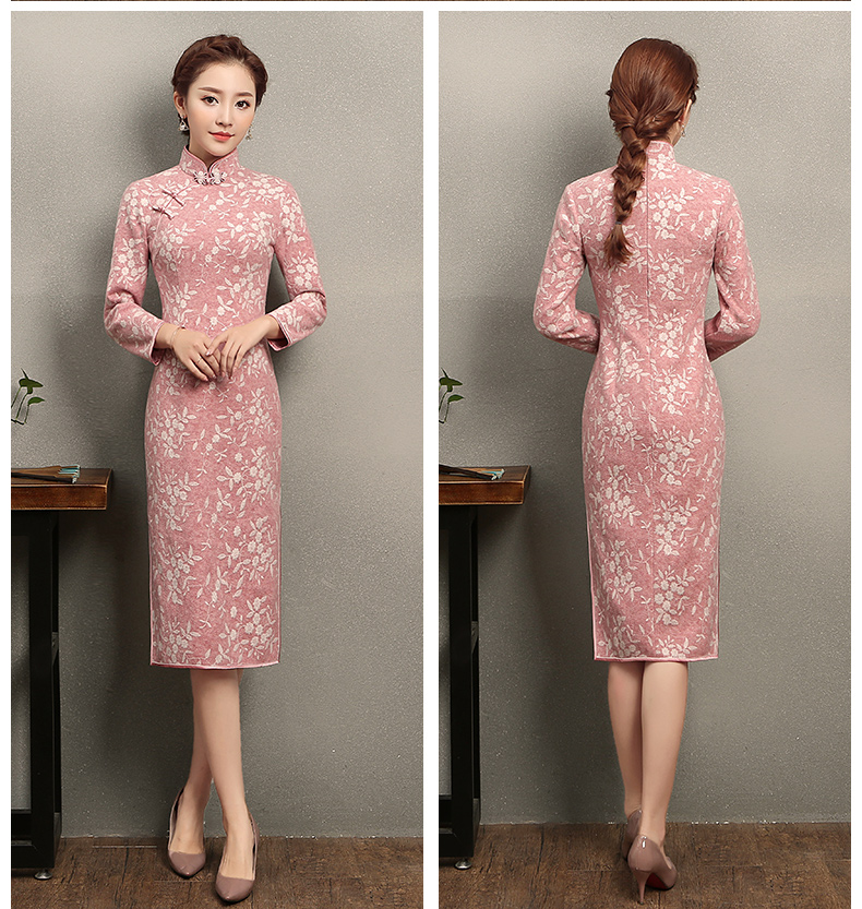 蒂香中長款旗袍，粉嫩清純旗袍裙