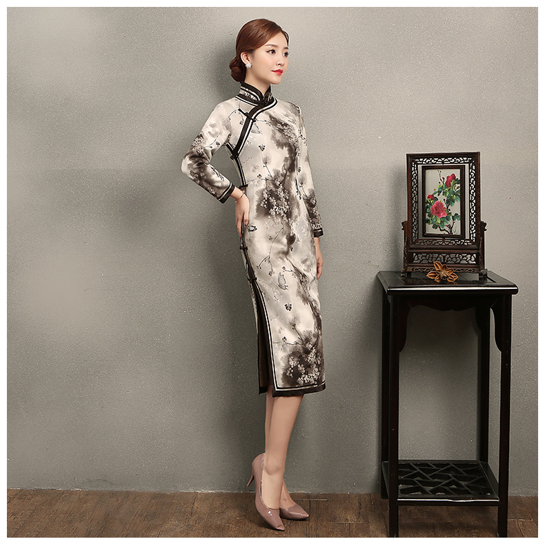 墨蝶時尚優(yōu)雅旗袍，水墨印花旗袍裙
