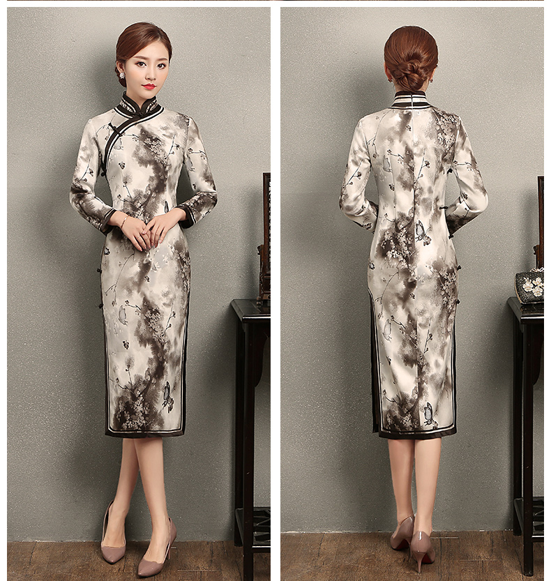 墨蝶時尚優(yōu)雅旗袍，水墨印花旗袍裙