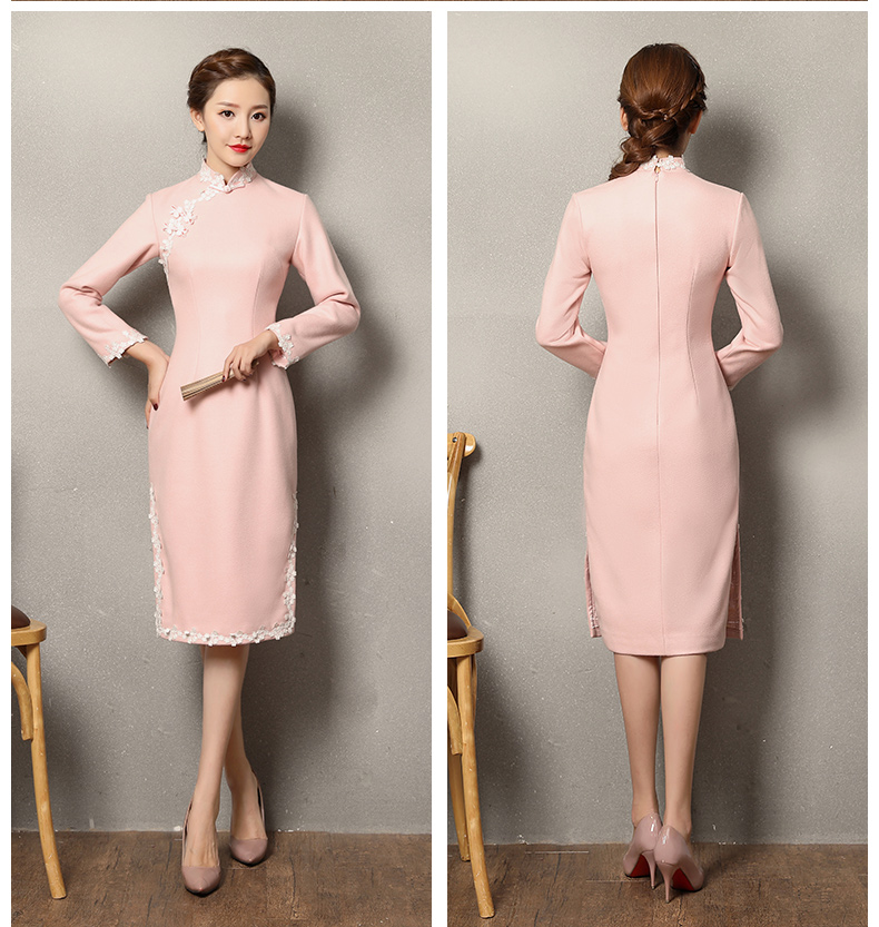 粉色蕾絲花邊旗袍，清純淑女旗袍裙