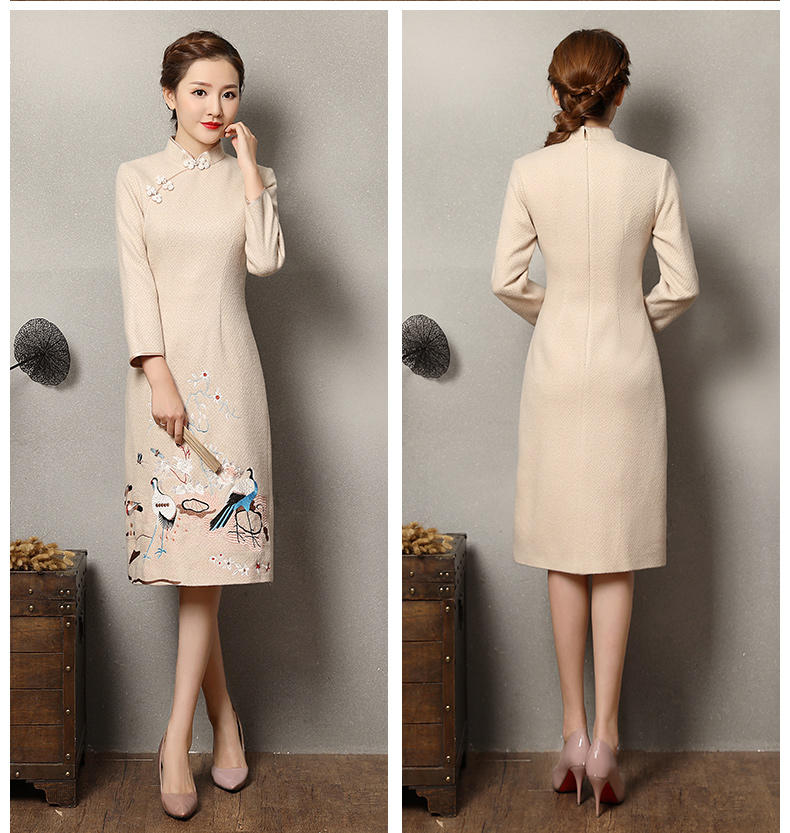 錦鶴刺繡旗袍，福連文苑旗袍裙