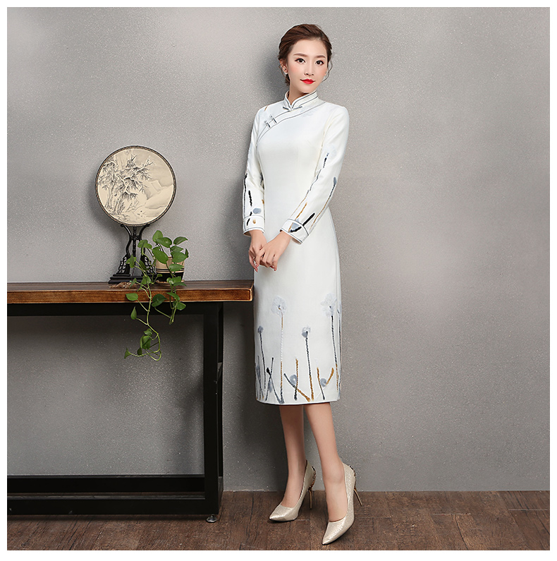 素凈寫意旗袍，簡(jiǎn)約白色旗袍裙