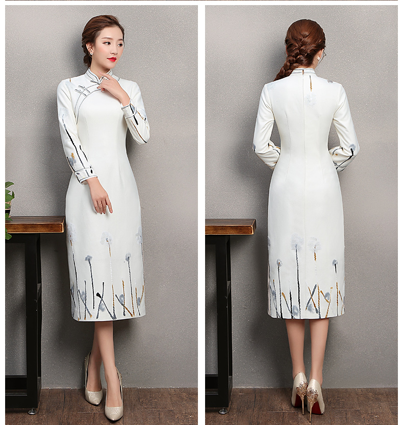 素凈寫意旗袍，簡(jiǎn)約白色旗袍裙