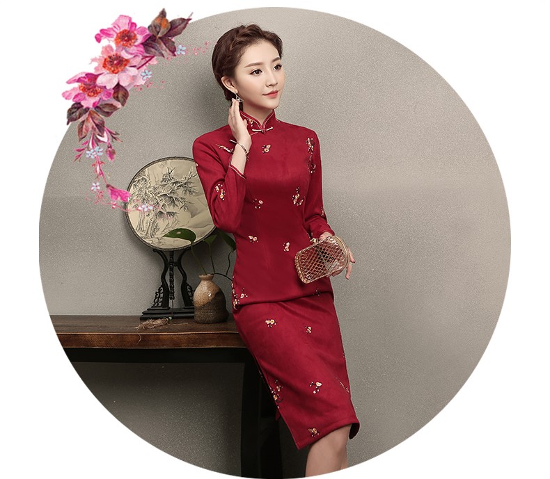 紅色印梅花旗袍，鮮艷熱情旗袍裙