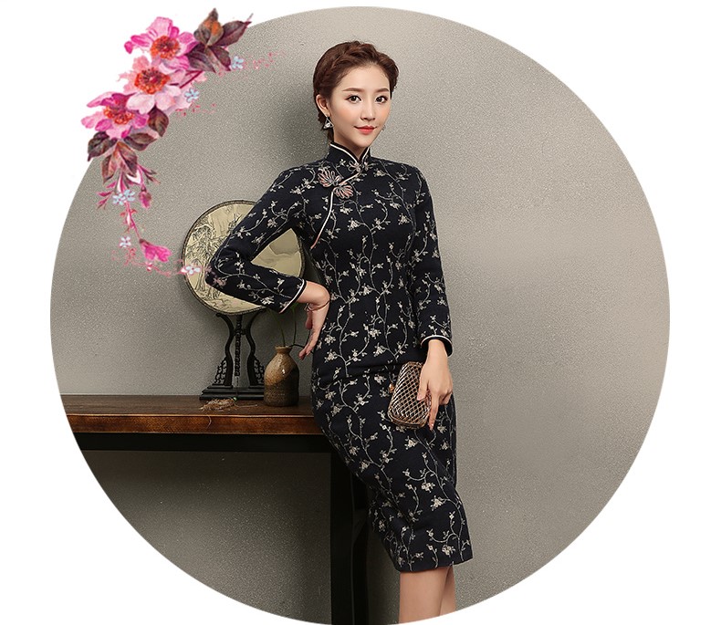 芊枝織花旗袍，復(fù)古民族風(fēng)旗袍裙