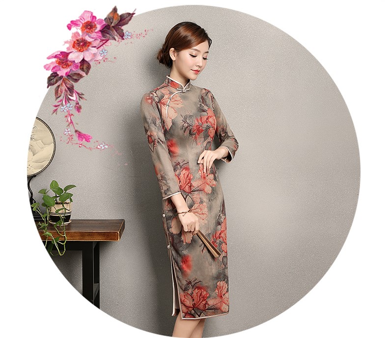 復(fù)古風(fēng)紅旦旗袍，中式紅花朵旗袍裙