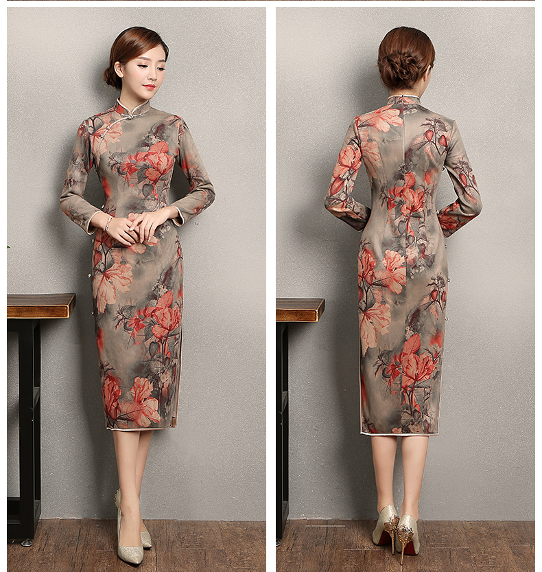 復(fù)古風(fēng)紅旦旗袍，中式紅花朵旗袍裙