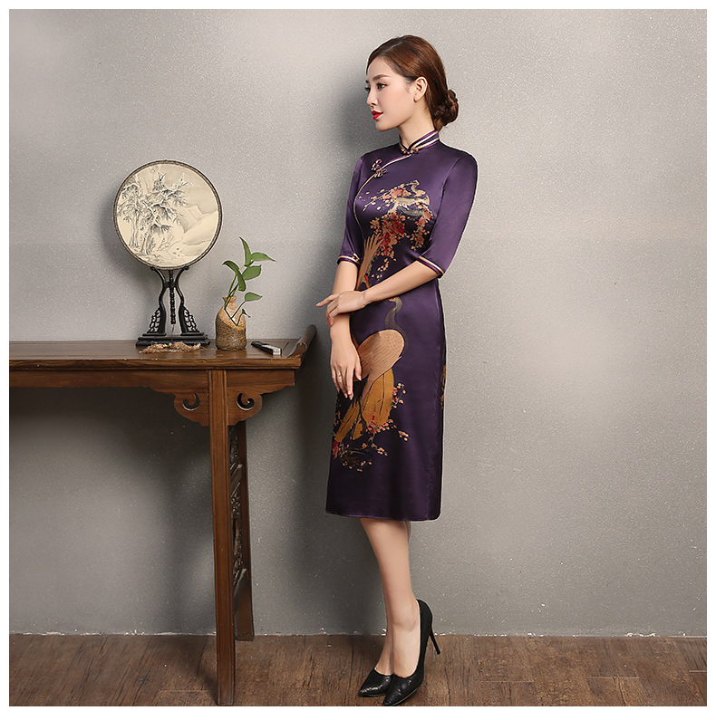 鶴舞紫色旗袍，福連文苑復古旗袍裙