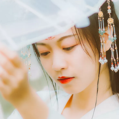 漢服女子帶傘頭像，唯美古風(fēng)真人頭像