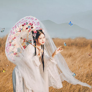 嬌艷帶傘女生頭像，唯美古風真人頭像