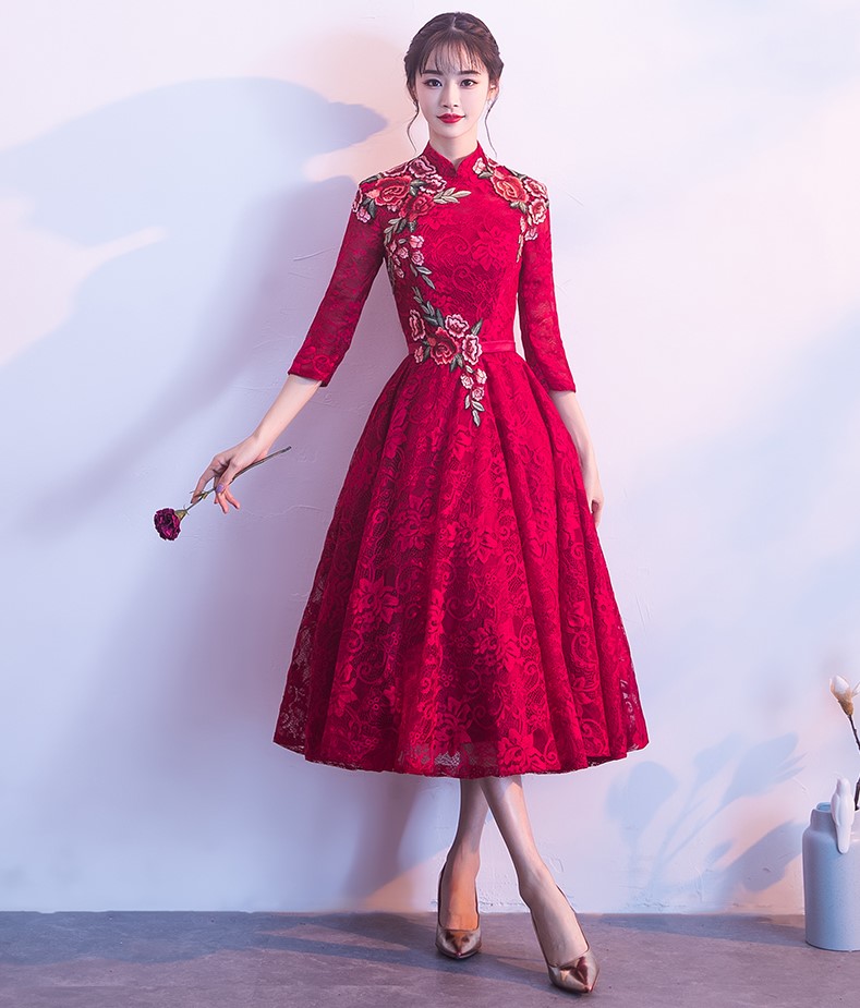 古典蕾絲中式禮服，優(yōu)雅花朵晚禮服