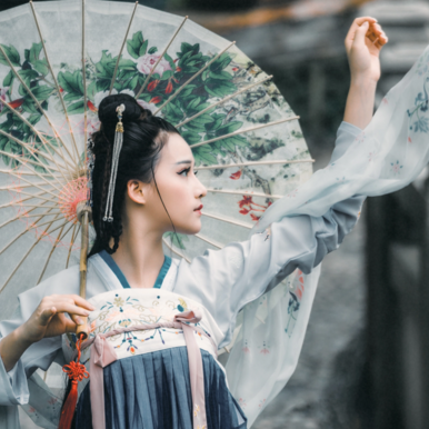 兩組齊胸襦裙?jié)h服女子頭像，唯美古風(fēng)真人頭像